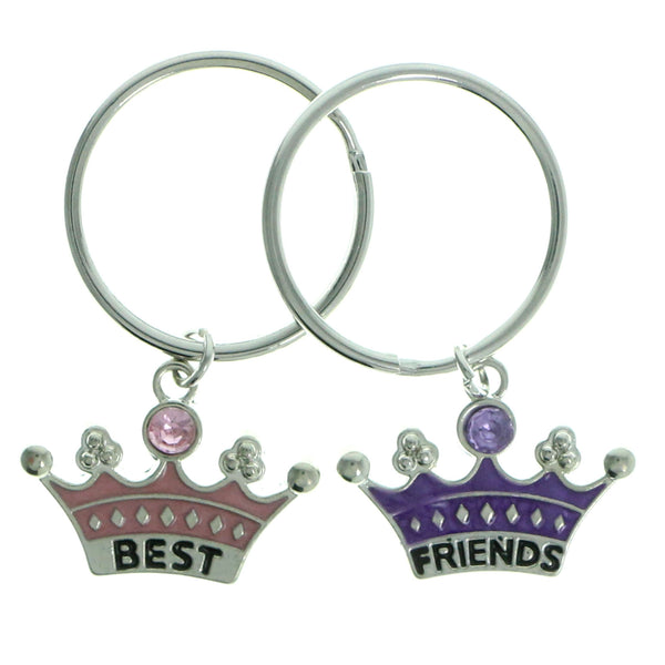 Best Friends Crown Split-Ring-Keychain With Crystal Accents Pink & Purple Colored #207
