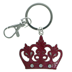 Crown Glittery Split-Ring-Keychain With Crystal Accents Silver-Tone & Pink Colored #211