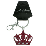 Crown Glittery Split-Ring-Keychain With Crystal Accents Silver-Tone & Pink Colored #211