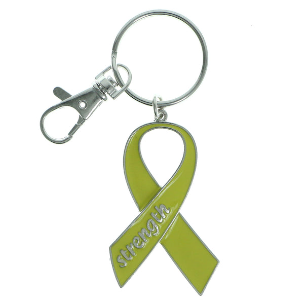 Cancer Ribbon Strength Split-Ring-Keychain Silver-Tone & Yellow Colored #212