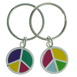 Peace Sign Set Of Two Split-Ring-Keychain Silver-Tone & Multi Colored #214