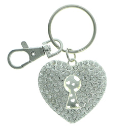 Heart Key Hole Split-Ring-Keychain With Crystal Accents Silver-Tone & Clear Colored #230