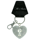 Heart Key Hole Split-Ring-Keychain With Crystal Accents Silver-Tone & Clear Colored #230