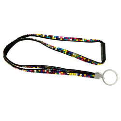 Black Colored Fabric Lanyard-Keychain With Multi Colored Accents #243
