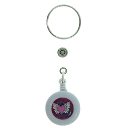 Retractable Heart Split-Ring-Keychain White & Pink Colored #237