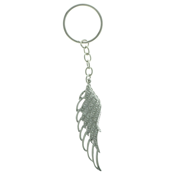 Angel Wing Split-Ring-Keychain With Crystal Accents Silver-Tone & Clear Colored #257
