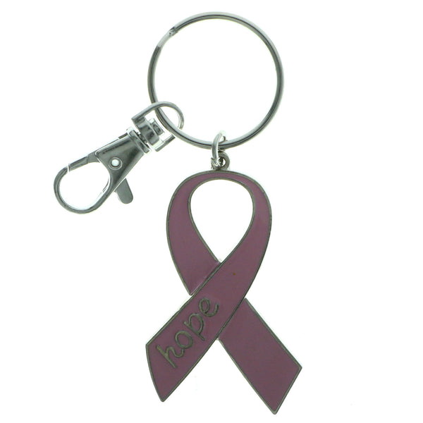 Breast Cancer Awareness Ribbon Hope Split-Ring-Keychain Silver-Tone & Pink Colored #261