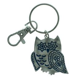 Owl Split-Ring-Keychain Silver-Tone & Blue Colored #264