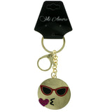 Blowing Kiss Emoji-Keychain With Crystal Accents Gold-Tone & Pink Colored #274