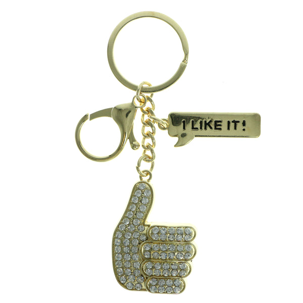 Thumbs Up I Like It Emoji-Keychain With Crystal Accents Gold-Tone & Clear Colored #279