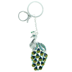 Peacock Split-Ring-Keychain With Crystal Accents Silver-Tone & Multi Colored #281