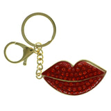 Lips Emoji-Keychain With Crystal Accents Gold-Tone & Red Colored #282