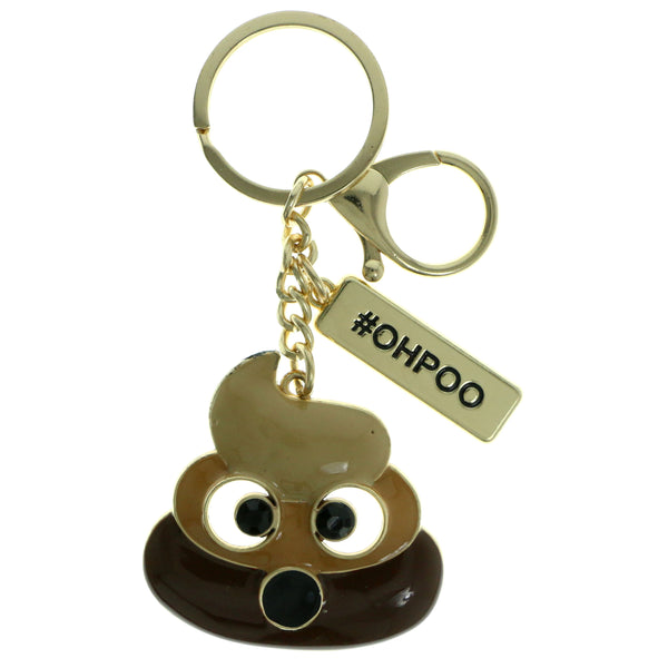 OH POO Emoji-Keychain With Crystal Accents Gold-Tone & Brown Colored #288