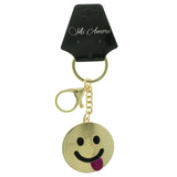Tongue Out Emoji-Keychain With Crystal Accents Gold-Tone & Pink Colored #289
