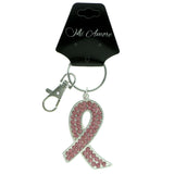 Breast Cancer Awareness Ribbon Split-Ring-Keychain With Crystal Accents Silver-Tone & Pink Colored #290