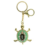 Turtle Split-Ring-Keychain With Crystal Accents Gold-Tone & Green Colored #291