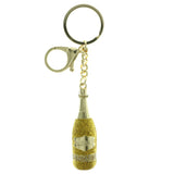 Champagne Bottle Glittery Split-Ring-Keychain Gold-Tone Color  #292