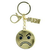 Angry Face Emoji-Keychain With Crystal Accents Gold-Tone & Blue Colored #293