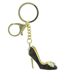 Woman's Shoe High Heel Glittery Split-Ring-Keychain With Colorful Accents Gold-Tone & Purple Colored #295