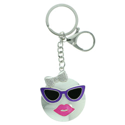 Female Sunglasses Emoji-Keychain With Crystal Accents Silver-Tone & Multi Colored #296