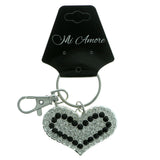 Heart Split-Ring-Keychain With Crystal Accents Silver-Tone & Black Colored #299