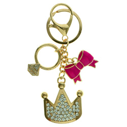Crown Bow Diamond Ring Emoji-Keychain With Crystal Accents Gold-Tone & Pink Colored #303