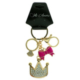 Crown Bow Diamond Ring Emoji-Keychain With Crystal Accents Gold-Tone & Pink Colored #303