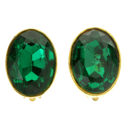 Green & Gold-Tone Colored Metal Clip-On-Earrings With Faceted Accents #LQC427