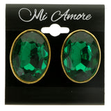 Green & Gold-Tone Colored Metal Clip-On-Earrings With Faceted Accents #LQC427