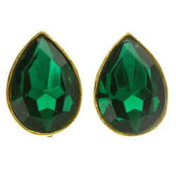 Green & Gold-Tone Colored Metal Clip-On-Earrings With Faceted Accents #LQC430