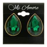 Green & Gold-Tone Colored Metal Clip-On-Earrings With Faceted Accents #LQC430
