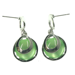 Green & Silver-Tone Colored Metal Dangle-Earrings With Crystal Accents #LQE1003