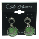 Green & Silver-Tone Colored Metal Dangle-Earrings With Crystal Accents #LQE1003
