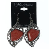 Silver-Tone & Pink Colored Metal Dangle-Earrings With Stone Accents #LQE1025