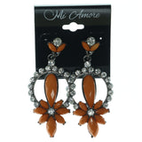 Flower Dangle-Earrings With Crystal Accents Silver-Tone & Orange Colored #LQE1026