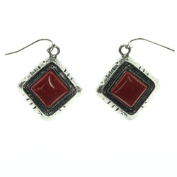 Red & Silver-Tone Colored Metal Dangle-Earrings With Stone Accents #LQE1045