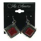 Red & Silver-Tone Colored Metal Dangle-Earrings With Stone Accents #LQE1045