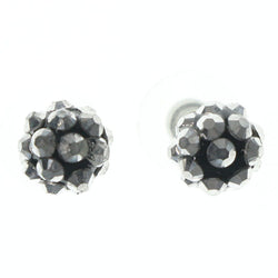 Silver-Tone & Black Colored Metal Stud-Earrings With Crystal Accents #LQE1074