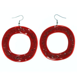 Red & Silver-Tone Colored Acrylic Dangle-Earrings With Bead Accents #LQE1095