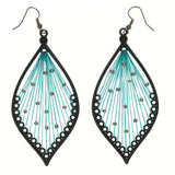Black & Blue Colored Fabric Dangle-Earrings With Bead Accents #LQE1121