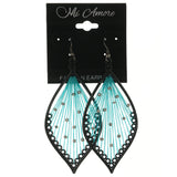 Black & Blue Colored Fabric Dangle-Earrings With Bead Accents #LQE1121