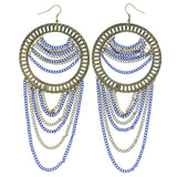 Gold-Tone & Blue Colored Metal Dangle-Earrings #LQE1137