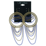 Gold-Tone & Blue Colored Metal Dangle-Earrings #LQE1137