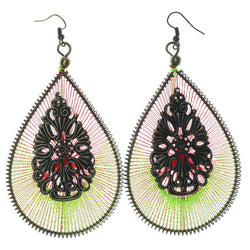 Green & Red Colored Fabric Dangle-Earrings #LQE1139
