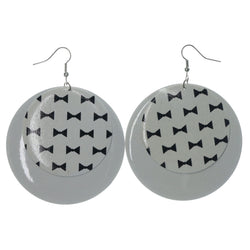 Bow Dangle-Earrings White & Silver-Tone Colored #LQE1143