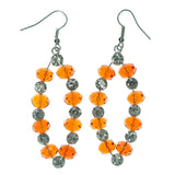 Orange & Silver-Tone Colored Metal Dangle-Earrings With Crystal Accents #LQE1144