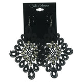 Black & Silver-Tone Colored Fabric Dangle-Earrings With Crystal Accents #LQE1146