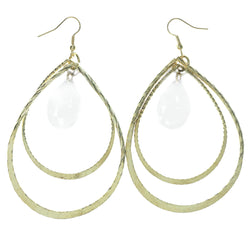 Gold-Tone & Clear Colored Metal Dangle-Earrings With Crystal Accents #LQE1147