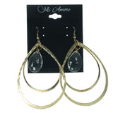 Gold-Tone & Clear Colored Metal Dangle-Earrings With Crystal Accents #LQE1147