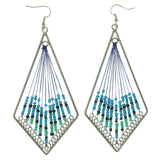 Silver-Tone & Blue Colored Metal Dangle-Earrings With Bead Accents #LQE1148